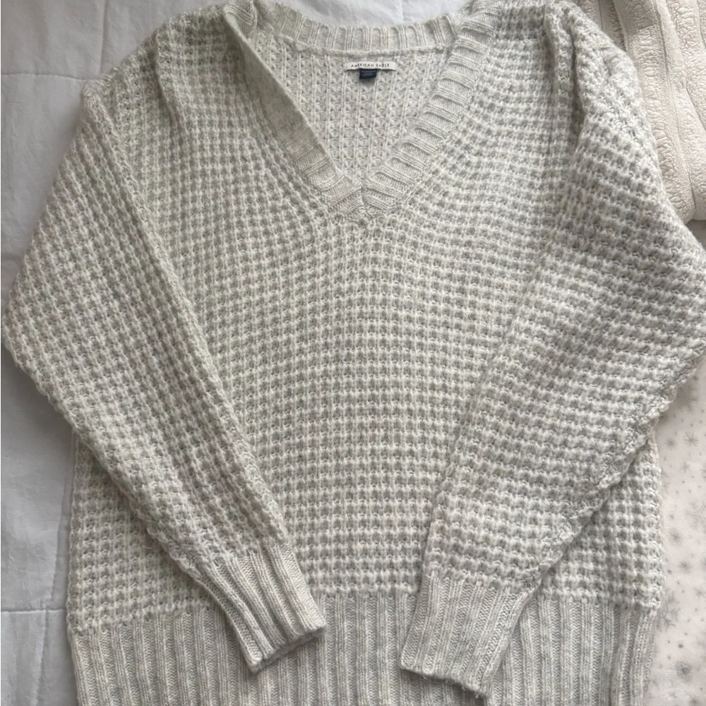 American Eagle So Cozy Waffle V-Neck Sweater